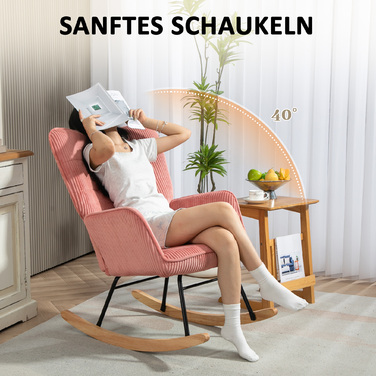HOMCOM Rocking Chair, Rocking Armchair with Rope Look, Armrests, Armchair with Wooden Skids, Relaxing Chair for Living Room, Bedroom, Pink | Aosom