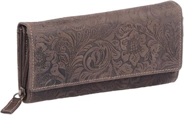 LEAS Women's Long Wallet Natural RFID Protection Genuine Leather, Dark Brown Vintage Collection