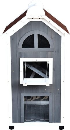 Будинок для котів PawHut на вулицю, 2-поверховий, з теневого дерева, сірий, 59 x 55 x 109 см