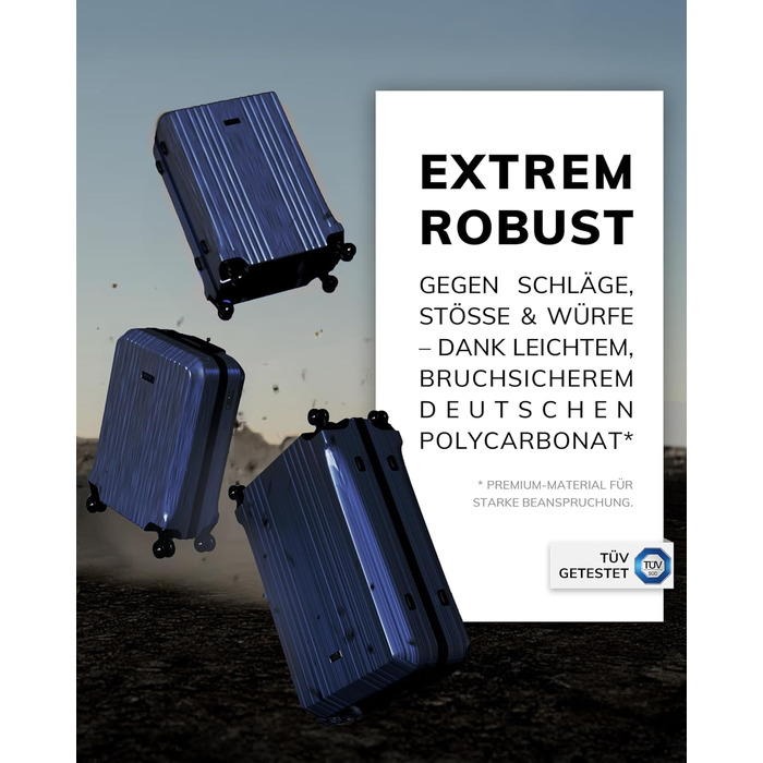 Набір валіз FERGÉ 3 шт. з жорстким корпусом та TSA-замком, Cannes. Валізи-троліки (ручна поклажа, L, XL). Жорсткий корпус, 4 колеса, міцний полікарбонат (3 шт., синій металік)