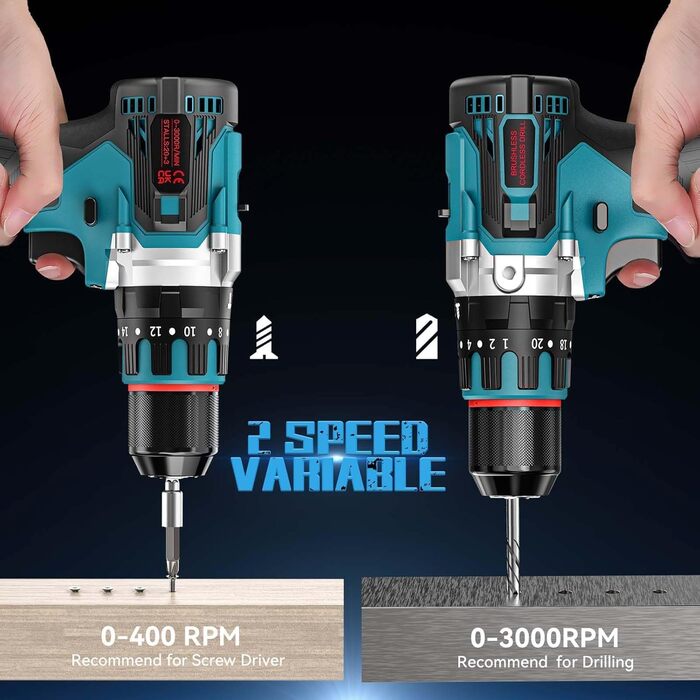 Акумуляторний шуруповерт 21V безщітковий 80 Нм – професійний шуруповерт з 2 акумуляторами 2000 мАг, 2 швидкості, 20+3 ступені крутного моменту, LED-підсвітка та аксесуари – для майстрів, майстерні та ремонту XL02-H