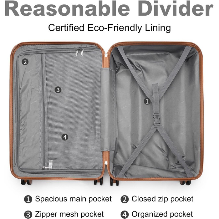 Чемодан British Traveller Hartschalenkoffer Groß, 74.5 x 49 x 30.5 см, з ABS + PC, TSA-замок, 4 колеса, для подорожей та бізнесу (Крем, M)