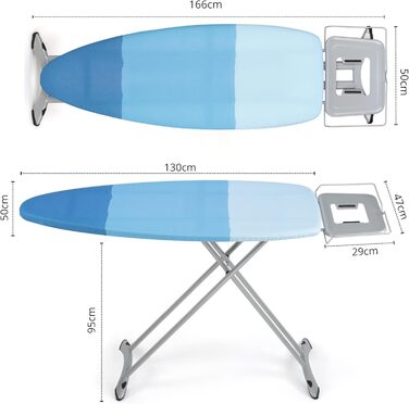 Відкидна дошка для прасування з парогенератором, велика XXL, стабільна, 130x50 см