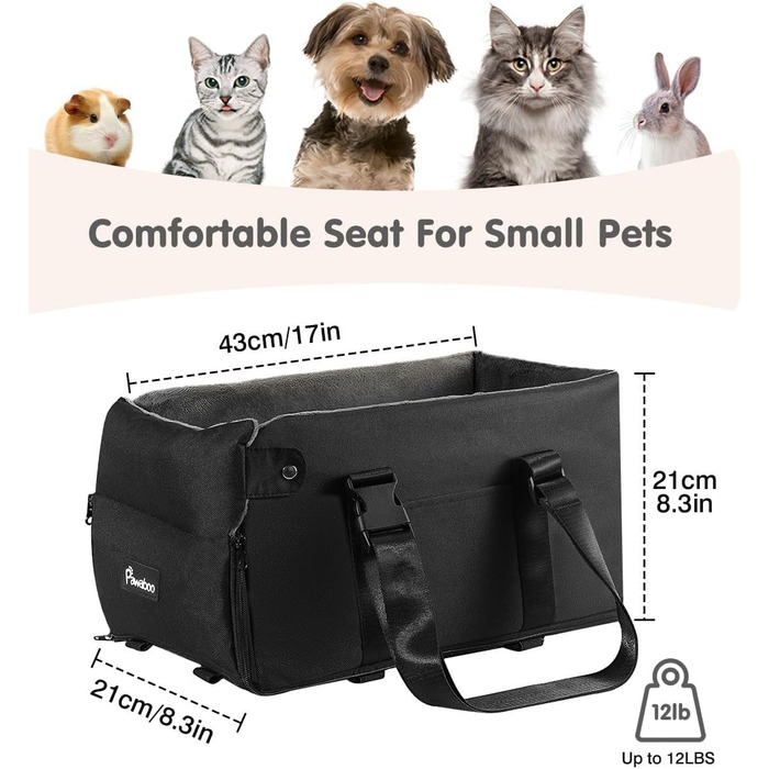 Крісло-переноска для собак Pawaboo: комфортне та безпечне автокрісло для маленьких собак до 11 кг (чорний/сірий)