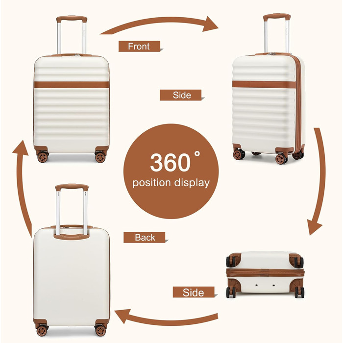 Чемодан-тележка KONO, XL, ABS+PC, з TSA замком (кремовий/коричневий)