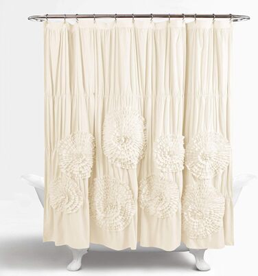 Шторка для душу Lush Decor Serena з рюшами, 183 x 183 см – квітковий дизайн з рюшами, розкішна, вінтажний гламур, стиль кантрі, кольору слонової кістки