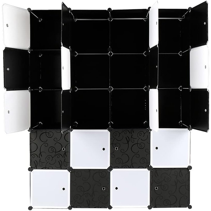 Regal system, 10 cubes, plastic wardrobe with doors, modular cabinet for space-saving storage, 70 x 45 x 175 cm, white door & black cabinet. Storage for clothing, shoes, etc. (140 x 45 x 175 cm, black and white)
