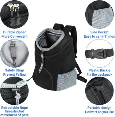 Рюкзак для тварин 3-7 кг - регульований, дихаючий, з передньою кишенею для собак та котів - дизайн 