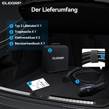 Кабель зарядки для електромобіля Typ 2 (22kW, 32A, 5м) 3-фазний, з сумкою, сумісний з Tesla, VW ID.3/4, e-Golf та іншими EV