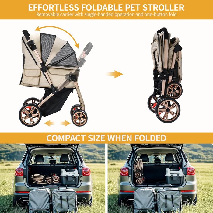 Візок для собак DWVO 3 в 1: переноска, сумка, візок. До 22 кг, EVA-колеса, сітчасті вікна, кошик для речей. 58.5x76x105 см