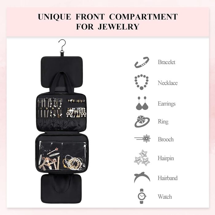 Чохол для туалетних аксесуарів на гачку, дорожній, чорний: органайзер для косметики та прикрас