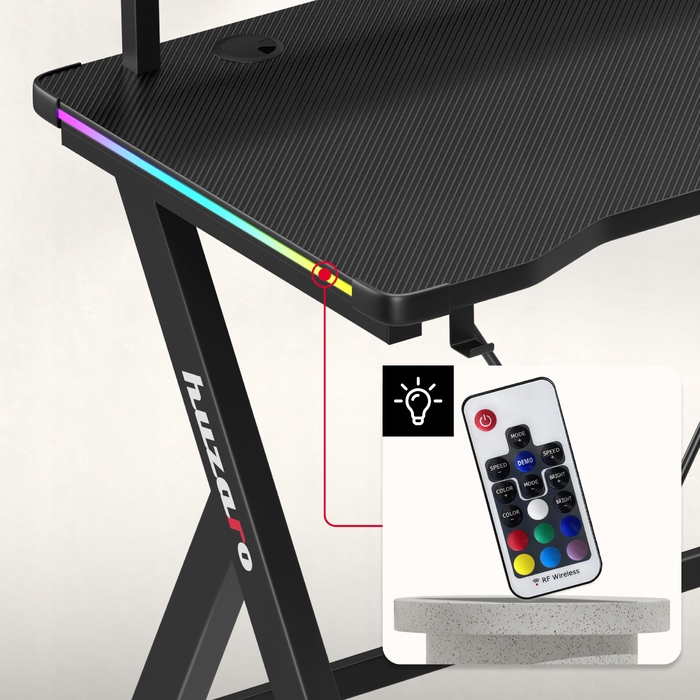 Ігрова стіл Huzaro чорний з RGB LED підсвіткою та надбудовою для геймера