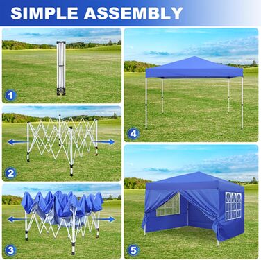 Gazebo, Leadyeah Pop-Up Pavilion with Sides, Foldable Camping Pavilion 2.5 x 2.5, Heavy-Duty Pavilion Tent, Completely Waterproof, 50+ UV Protection for Camping, Party - Beige (3x3m Blue)