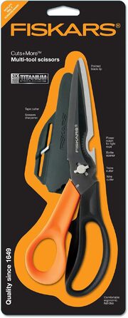 Універсальні ножиці Fiskars Cuts + More з титановим покриттям та заточувачем, розбірні леза, 23 см, чорно-помаранчеві, 1000809