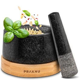 М'ясорубка Praknu з товкачем з граніту, з підставкою з екологічного FSC® дерева, для тонкого подрібнення, легко миється