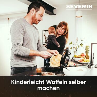 Severin Black Line Heart Waffle Maker - PFAS-Free Coating, Indicator Light, Cord Storage, 1000W