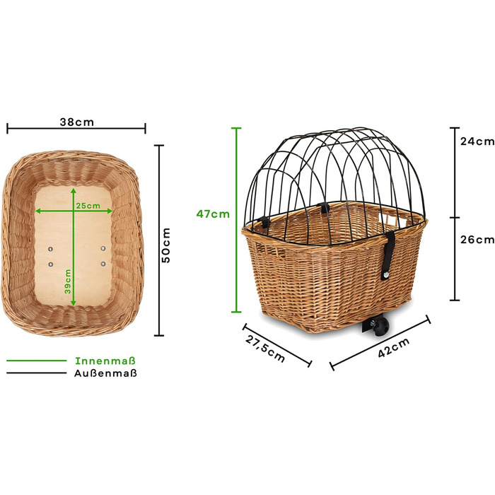 Корзина для велосипеда Tigana з прутів для багажника, 50 x 38 см, чорна (S-S), з подушкою