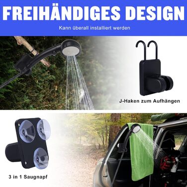 Spopal Camping Shower Portable, [6000mAh] Camping Shower with Pump and Temperature Indicator, Camping Shower Outdoor Set with Shower Head and 2M Hose for Garden, Car Washing, Beach, Travel, Pet (Black)