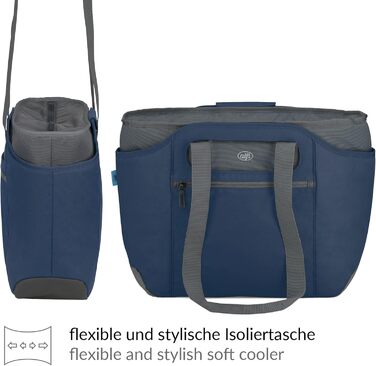 alfi ISO Bag 2in1 23 Liter, Dark Denim, Polyester Thermo Cooler Bag with extra carry bag, insulated shopping bag for groceries, swimming pool, sauna, insulated bag, flexible, washable