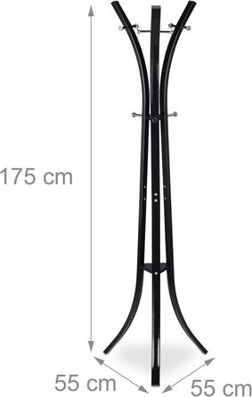Relaxdays Coat Rack, Stable Standing Clothes Rack made of Metal for Jackets, 175 cm High Clothes Stand, Black