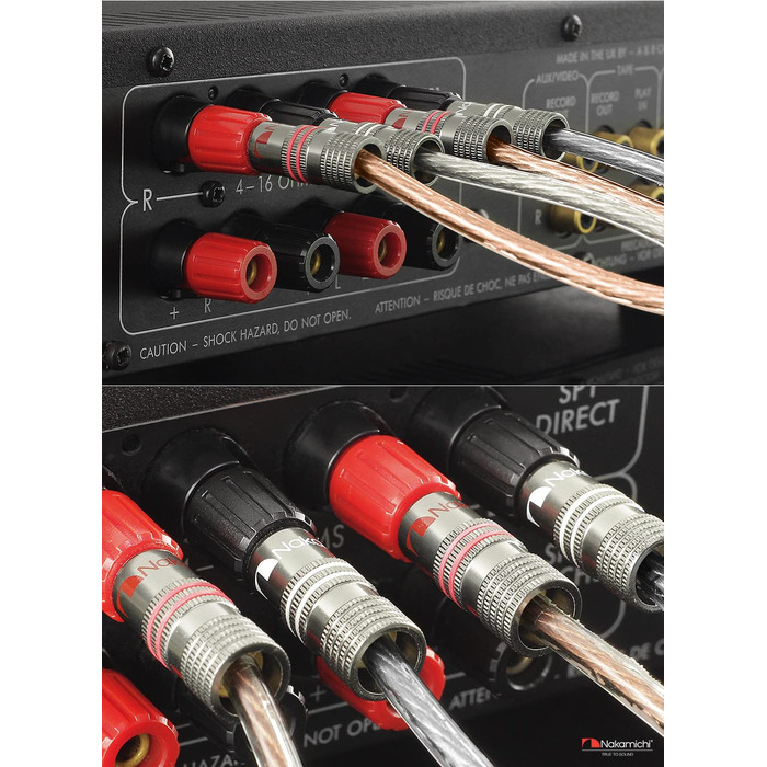 Бананові роз'єми Nakamichi Ultimate Series 24K позолочені берилієво-мідні конектори для акустичних кабелів 12-18 AWG, 4 мм, для HiFi колонок та підсилювачів, 10 шт (5 пар)