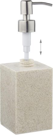 Дозатор мила Relaxdays 300 мл, наповнюваний, для ванної/кухні, білий (пісок), полірезин, нержавіюча сталь