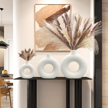 Набір ваз для квітів - 2 шт. з кераміки для декору оселі, сухоцвітів та Pampas grass. Ідеально для подарунку. Маленькі та середні вази білого кольору.