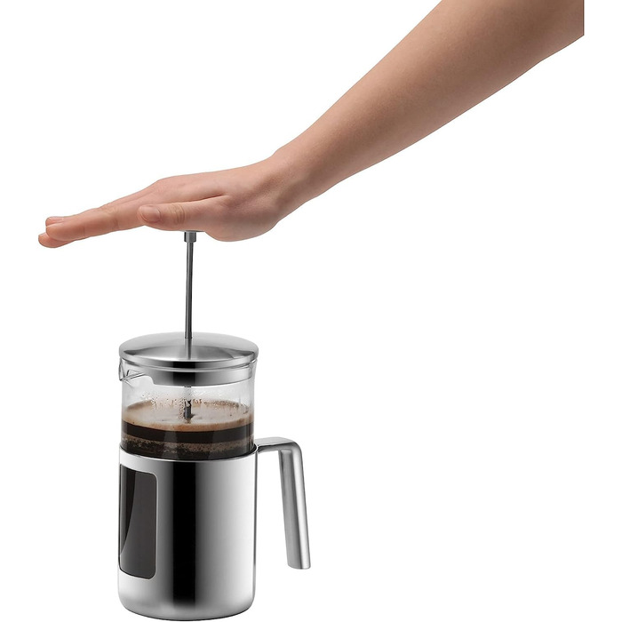 WMF Kult Coffee Press 1l, French Press, Coffee Maker for 6 Cups, Glass, Brushed Cromargan Stainless Steel, Dishwasher Safe