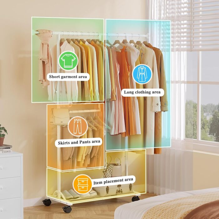 Кледірний стійка FAVOOSTY на колесах, мобільний, металевий, чорно-білий, регульований, 89.50×39.00×161.20 см