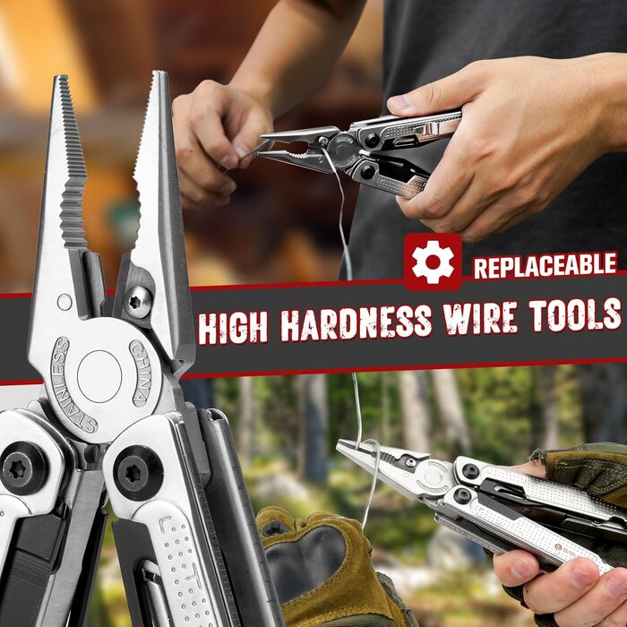 BIBURY Multitool Pliers, Stainless Steel Multi Tool with Improved Wire Cutter & Screw Driver, Folding Self-Locking Multitools with Nylon Pouch for Camping, Hiking, Survival, Gift for Men, Dad