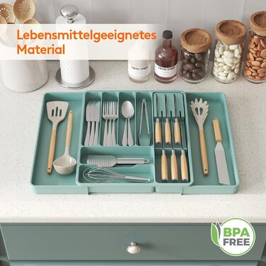 Органайзер для столових приборів Lifewit в шухляду, розширюваний, з відділенням для ножів (40 см, бірюзовий)