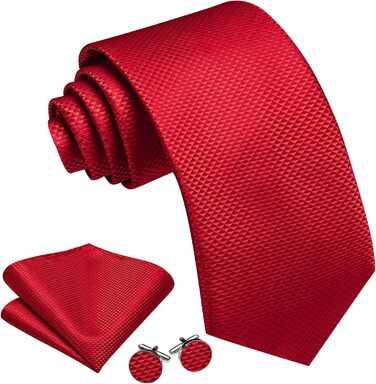 Комплект краваток Barry.Wang: краватка, краваткова затискач, нагрудна хустинка, запонки, для вечірок, ділових зустрічей, весілля (червоний)