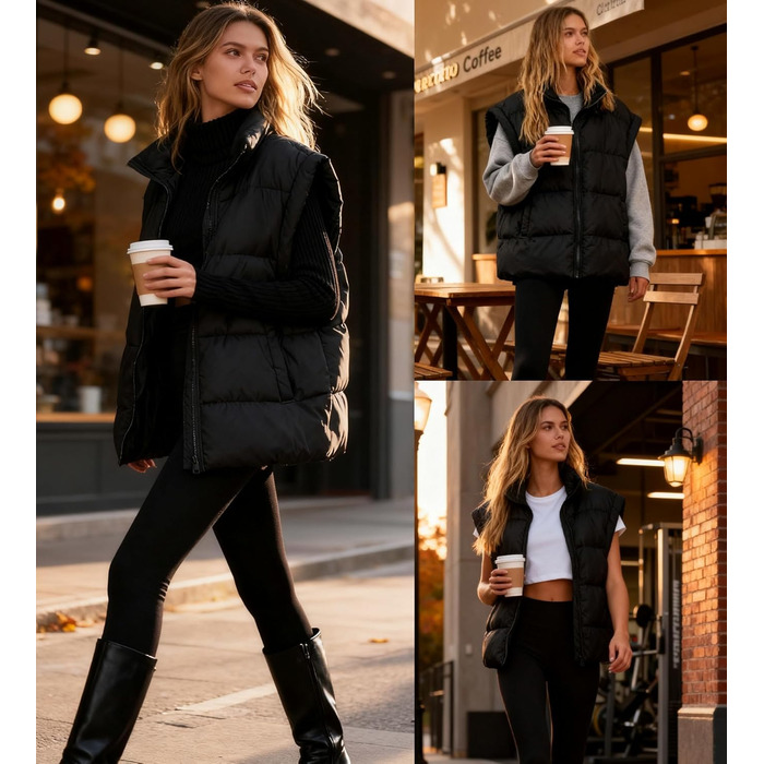 Жіноча степкова жилетка з коміром-стійкою, без рукавів, тепла на осінь-зиму, для активного відпочинку, чорна, S-XXL