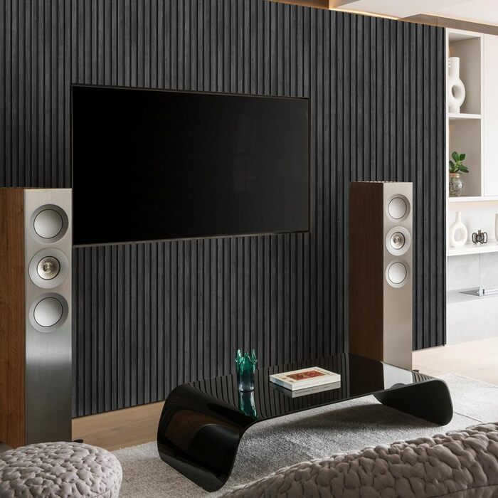 Акустичні панелі з дерев'яного шпону самоклеючі, набір 2 шт (100x52 см), звукопоглинаючі стінові панелі для шумоізоляції та декору вітальні, офісу (Чорний)