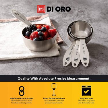 Набір мірних ложок DI ORO® з нержавіючої сталі - Легко читаються мітки - Для сухих та рідких інгредієнтів - Чудові кухонні аксесуари для приготування та випічки - Можна мити в посудомийній машині (мірний стакан)