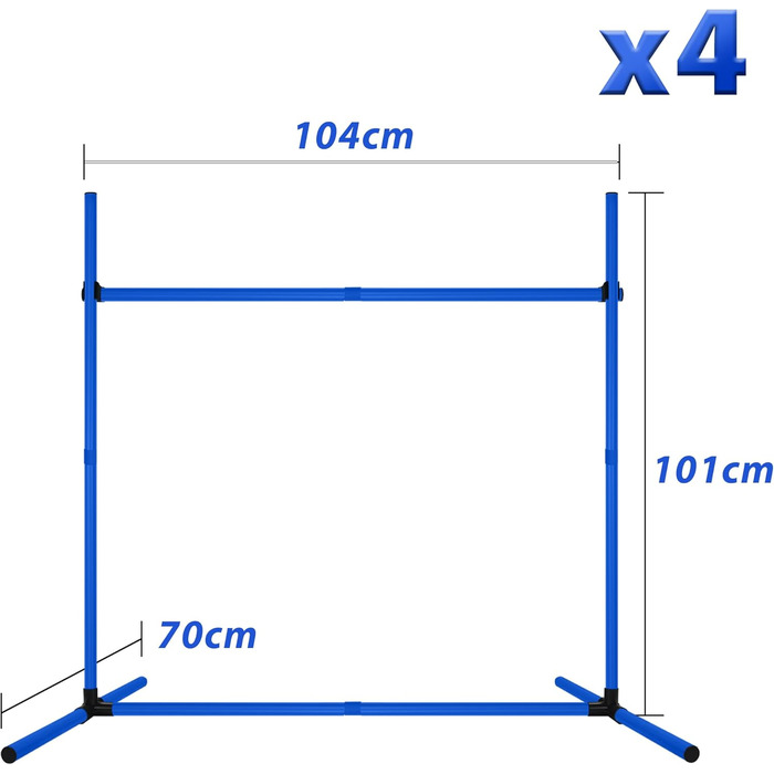 Набір для аджиліті для собак Grün 4X Hurden: набір шлагбаумів, регульована висота, 104x70x101 см (блакитний)
