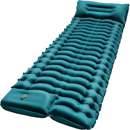 Yuzonc Self-Inflating Camping Mat with Foot Pump & Pillow - Compact & Lightweight Inflatable Sleeping Pad for Outdoor Use (Green & Blue)