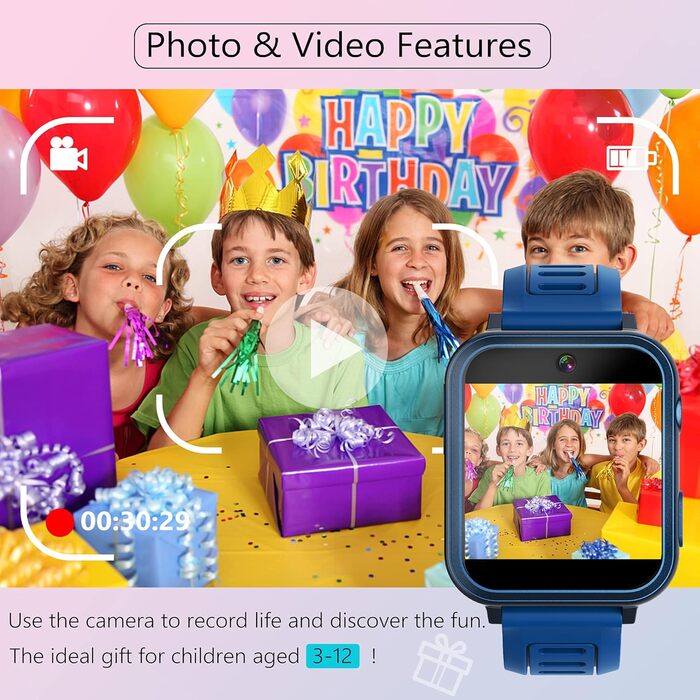 Смарт-годинник Clleylise для дітей 4-12 років: ігри, музика, камера, крокомір, телефон та багато іншого
