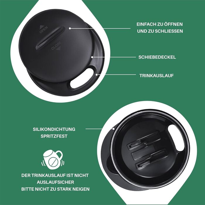 Кружка для кави та чаю Ideus 470 мл з подвійними стінками, нержавіюча сталь, з неслизьким ручним тримачем та кришкою-відкидником, великий об'єм (Трав'яний зелений)