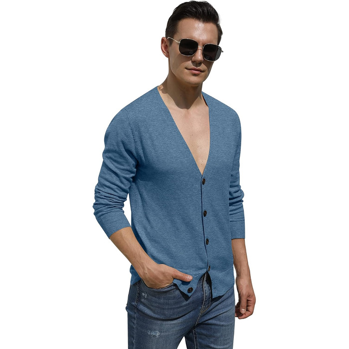 Чоловічий кардиган Hisir з V-подібним вирізом, легкий, елегантний, зимовий, класичний, з ґудзиками, синій, розмір L