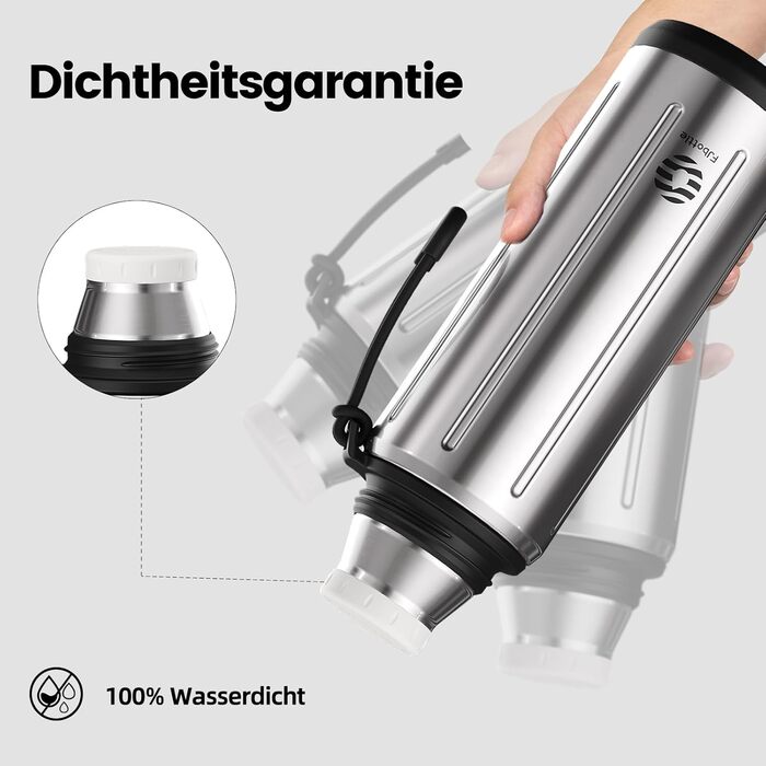 Термос Healter Thermoskanne 1л з чашкою (72 години холод, 24 години гаряче) – термофляга для кави, чаю, термокружка з фільтром та знімним дном. Підходить для подорожей, офісу та школи (зелений, срібний)