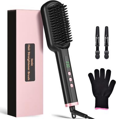 Пряма щітка для волосся SWORCHI з захистом від опіків, швидкий нагрів, LED-дисплей, 100°C-230°C, рожева