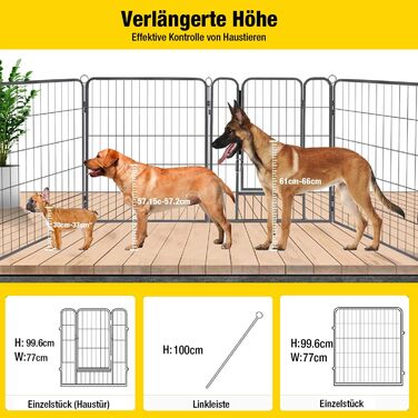 Клітка-загон для собак Aivituvin Welpenlaufstall – 8 панелей, 79x100 см, чорний, XL. Загон для цуценят, вольєр для собак, вольєр для тварин з дверцятами для дому та саду