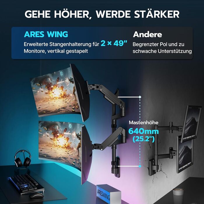 Настінний кронштейн для монітора ARES WING для UltraWide екранів 17-49