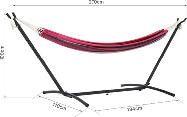 Hammock with stand, double cotton with stand for 2 people, portable outdoor & indoor patio, yard, garden, weight capacity up to 200 KG, Red