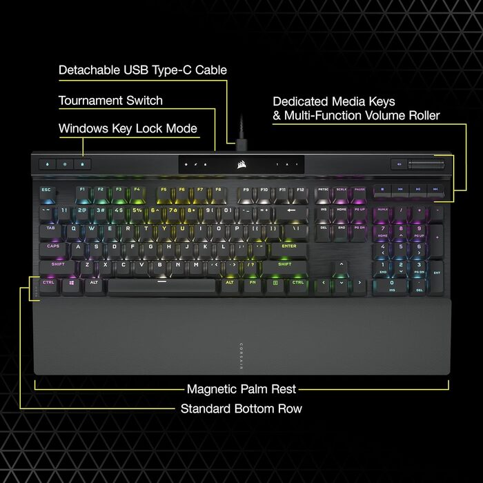 Механічна ігрова клавіатура Corsair K70 MAX RGB з перемикачами MGX, регульованою точкою активації, клавішами PBT Double-Shot, сумісна з iCUE, QWERTY NA розкладка, сталево-сірий колір