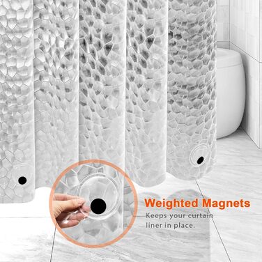 Шторка для душу AiQInu 180x200 см, 3D Eva, прозора, антигрибкова, водовідштовхувальна, для ванної кімнати, з 12 гачками