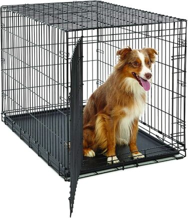 Кія для собак Midwest Homes Life Stages 1636DDU, чорна, для собак середніх порід, з подвійними дверцятами, з перегородкою, захист від подряпин, миється, 91x72x76 см