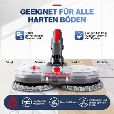 Насадка для миття підлоги для пилососів Dyson V7/V8/V10/V11/V15 - електрична насадка для миття підлоги, оригінальна з знімним баком для води, моп з 8 пральних мопів та контейнером для води