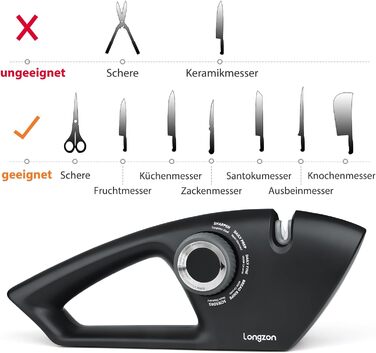 Точилка для ножів Longzon 5-в-1 з регулюванням, антиковзаючі рукавички, для сталі та зубчастих ножів